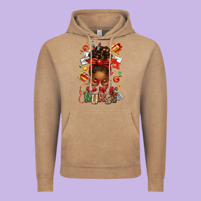 One Merry Nurse Afro Messy Bun Vintage Hoodie Designed By Texasbilliewilder