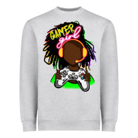 Heather Grey black gamer girl Heavyweight Sweatshirt - FaDigitalArtStudio