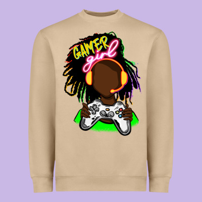 Black Gamer Girl Heavyweight Sweatshirt Designed By Fadigitalartstudio