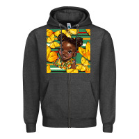 Charcoal Heather juneteenth afro girl seamless pattern Zipper Hoodie - BundleAndBundleShop