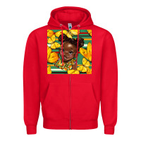 Red juneteenth afro girl seamless pattern Zipper Hoodie - BundleAndBundleShop