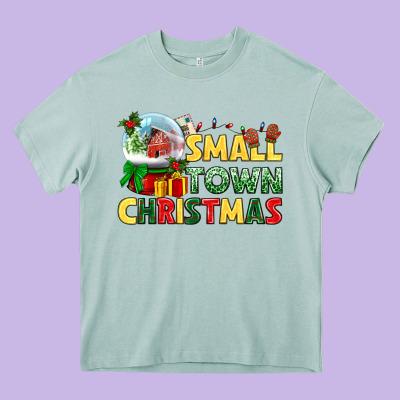 Small Town Christmas Heavy Core Tee Designed By Nancycooperartshop