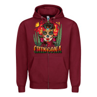 Burgundy chingona sugar skull Zipper Hoodie - BundleAndBundleShop