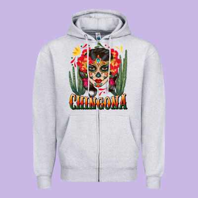 Chingona Sugar Skull Zipper Hoodie Designed By Bundleandbundleshop