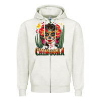 Oatmeal Heather chingona sugar skull Zipper Hoodie - BundleAndBundleShop