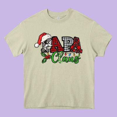 Papa Claus With Christmas Lights And Mistletoe Heavy Core Tee Designed By Nancycooperartshop