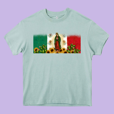 Lady Of Guadalupe Mexican Flag Heavy Core Tee Designed By Jahusdesignshop
