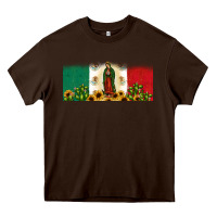 Chocolate Brown lady of guadalupe mexican flag Heavy Core Tee - JahusDesignShop
