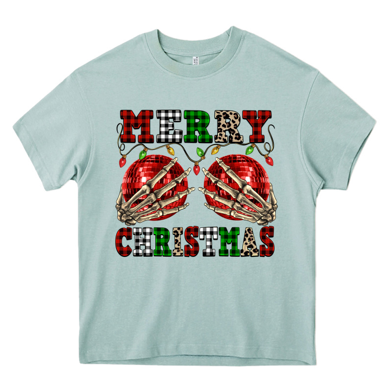 Merry Christmas Skeleton Hands Boobs Heavy Core Tee by NancyCooperArtShop | Teevron