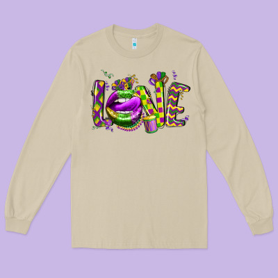 Mardi Gras Love Lips Long Sleeve Tee Designed By Cowgirlartshop