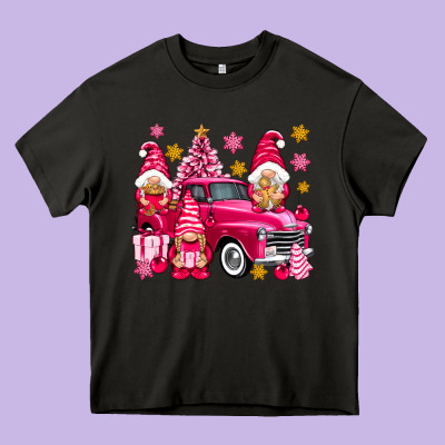 Pink Christmas Gnomes Truck Heavy Core Tee Designed By Nancycooperartshop
