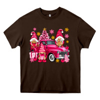 Chocolate Brown Pink christmas gnomes truck Heavy Core Tee - NancyCooperArtShop