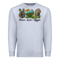 Heather Grey Peace Love Hippo Premium Sweatshirt - LillyAllenDesigns