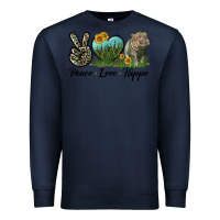 Navy Peace Love Hippo Premium Sweatshirt - LillyAllenDesigns