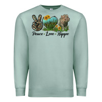 Seafoam Peace Love Hippo Premium Sweatshirt - LillyAllenDesigns