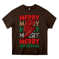 Chocolate Brown merry christmas lightning bolt Heavy Core Tee - MaliasSmallBusiness