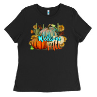 Black Welcome Fall Pumpkins Ladies Tee - BundleAndBundleShop