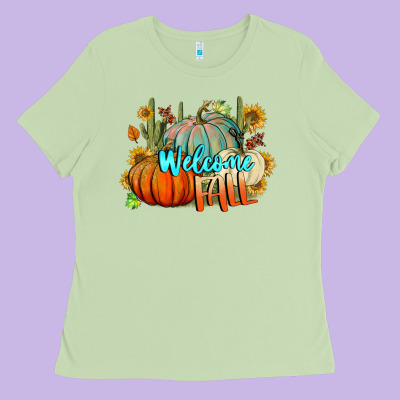 Welcome Fall Pumpkins Ladies Tee Designed By Bundleandbundleshop