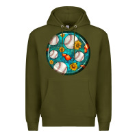 Army Green baseball with sunflower round earrings Premium Hoodie - BundleAndBundleShop