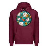 Burgundy baseball with sunflower round earrings Premium Hoodie - BundleAndBundleShop