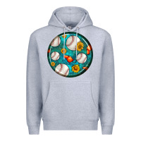 Heather Grey baseball with sunflower round earrings Premium Hoodie - BundleAndBundleShop
