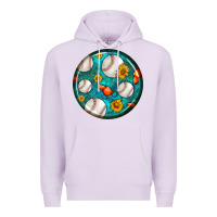 Lilac baseball with sunflower round earrings Premium Hoodie - BundleAndBundleShop