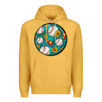 Mustard baseball with sunflower round earrings Premium Hoodie - BundleAndBundleShop