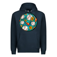 Navy baseball with sunflower round earrings Premium Hoodie - BundleAndBundleShop