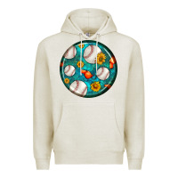 Oatmeal Heather baseball with sunflower round earrings Premium Hoodie - BundleAndBundleShop