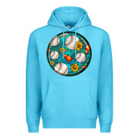 Ocean Blue baseball with sunflower round earrings Premium Hoodie - BundleAndBundleShop
