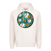 Pale Pink baseball with sunflower round earrings Premium Hoodie - BundleAndBundleShop