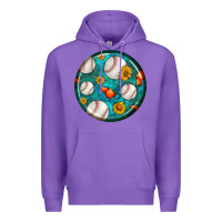 Purple baseball with sunflower round earrings Premium Hoodie - BundleAndBundleShop