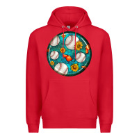 Red baseball with sunflower round earrings Premium Hoodie - BundleAndBundleShop