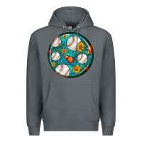 Rock baseball with sunflower round earrings Premium Hoodie - BundleAndBundleShop