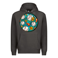 Smoke baseball with sunflower round earrings Premium Hoodie - BundleAndBundleShop