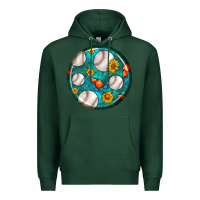 Sports Green baseball with sunflower round earrings Premium Hoodie - BundleAndBundleShop