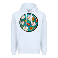 White baseball with sunflower round earrings Premium Hoodie - BundleAndBundleShop