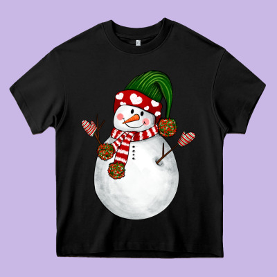 Snowman Heavy Core Tee Designed By Nancycooperartshop