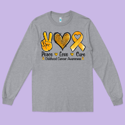 Peace Love Cure Childhood Cancer Long Sleeve Tee Designed By Jasminsmagicworld