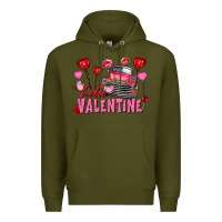Army Green hello valentine valentine's day truck Premium Hoodie - FaDigitalArtStudio