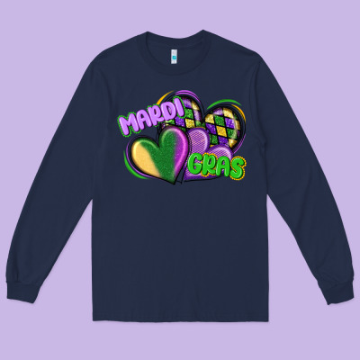 Mardi Gras Heart Long Sleeve Tee Designed By Cowgirlartshop