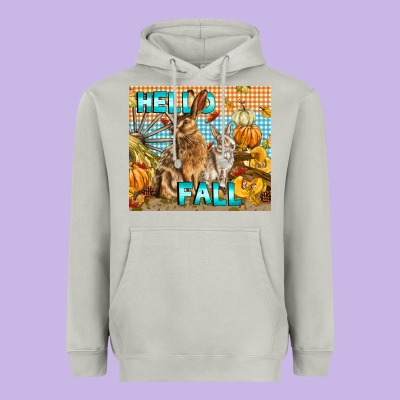 Hello Fall Rabbit Heavyweight Hoodie Designed By Lillyallendesigns