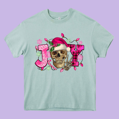Pink Christmas Joy Skeleton Heavy Core Tee Designed By Nancycooperartshop