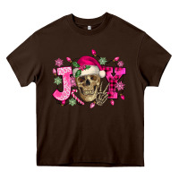 Chocolate Brown Pink Christmas Joy skeleton Heavy Core Tee - NancyCooperArtShop