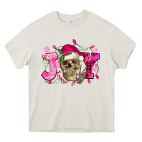 Cream Pink Christmas Joy skeleton Heavy Core Tee - NancyCooperArtShop