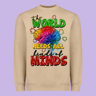 The World Needs All Kinds Of Minds Heavyweight Sweatshirt Designed By Fadigitalartstudio