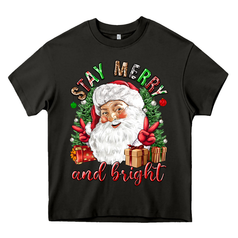 Stay Merry And Bright Christmas With Santa Heavy Core Tee by NancyCooperArtShop | Teevron