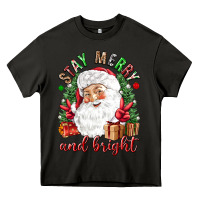 Asphalt Stay Merry and bright Christmas with santa Heavy Core Tee - NancyCooperArtShop