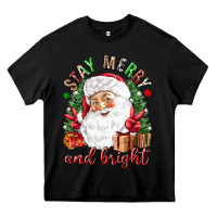 Black Stay Merry and bright Christmas with santa Heavy Core Tee - NancyCooperArtShop