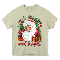 Mossy Stay Merry and bright Christmas with santa Heavy Core Tee - NancyCooperArtShop
